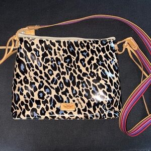 Consuela Leopard Print Crossbody Bag with Multicolor Strap